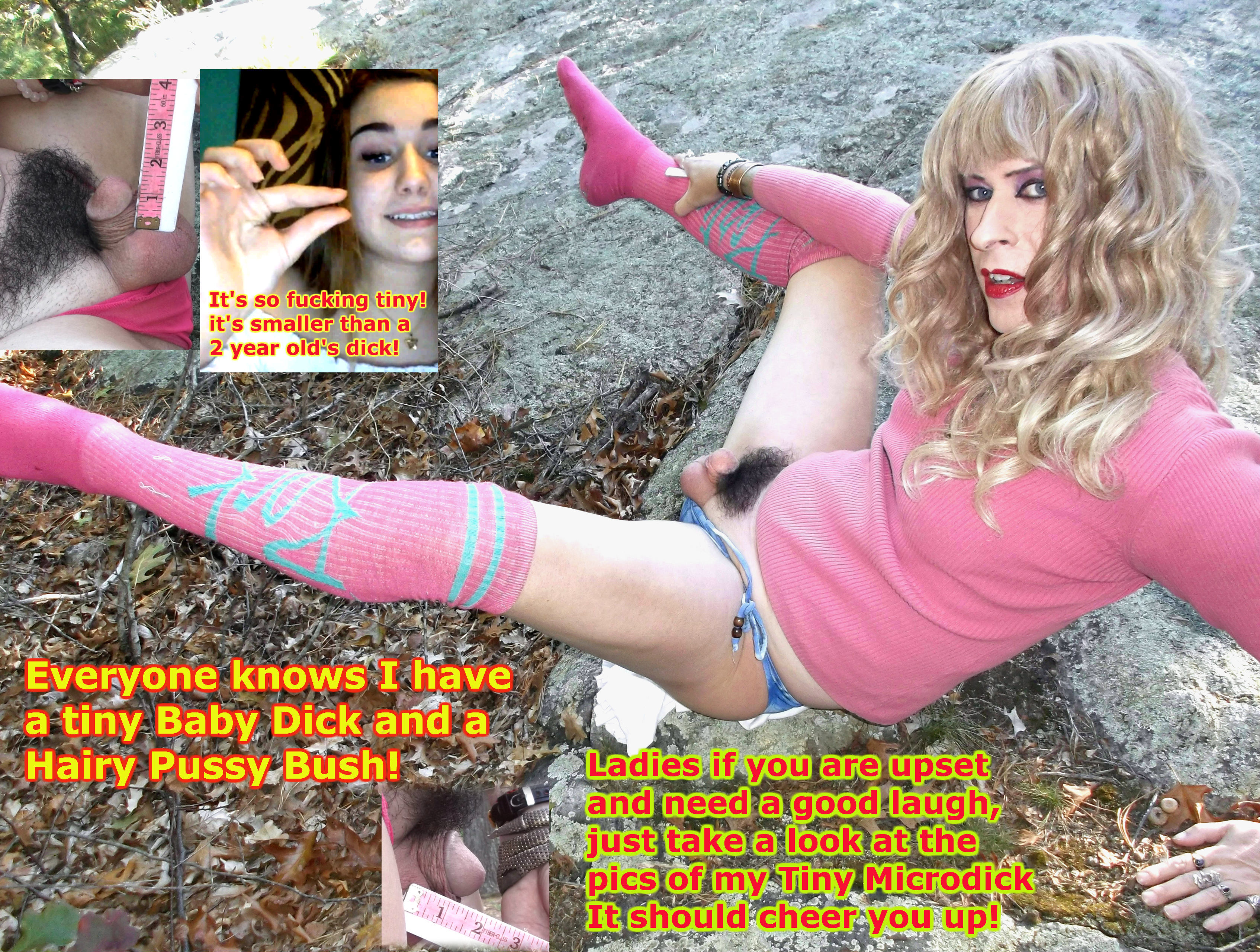 Hairy pussy crossdresser shows her itty bitty baby photo
