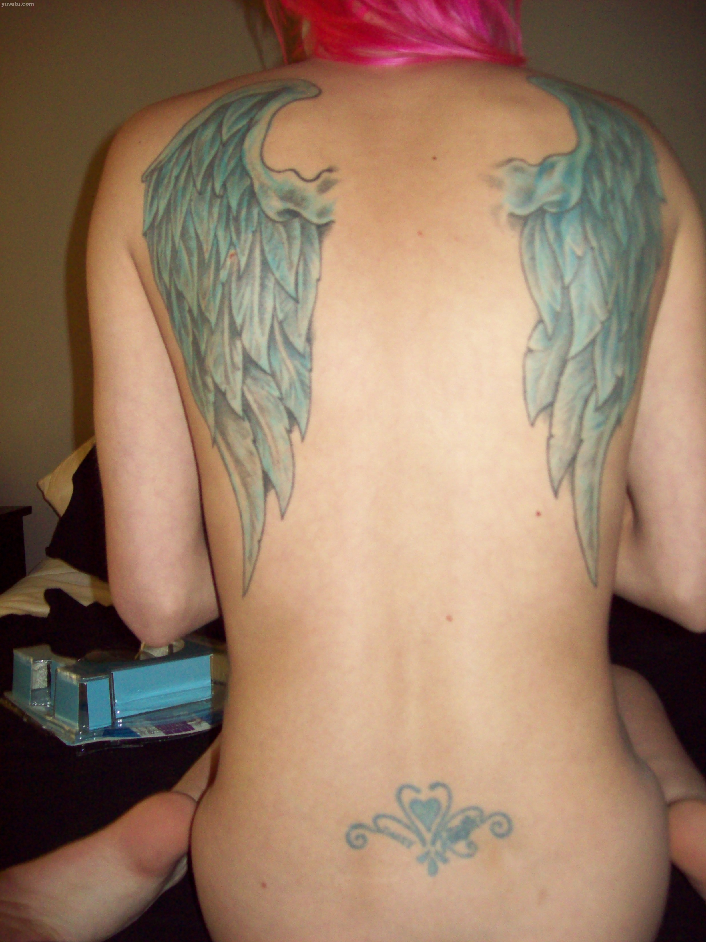 angelwings back tattoo amateur big bebs