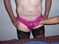 Pink nylon briefs and black nylon stockings