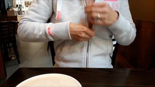 Exhibe - Flashing tits in coffee shop