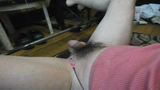 Hermafrodita - hairy pussy femboy plays with her shriveled micr...