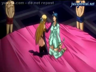 Hentai - Anime lesbians masturbating with a double dildo