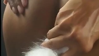 BDSM - Nudist on the street with a fox tail and sex toy