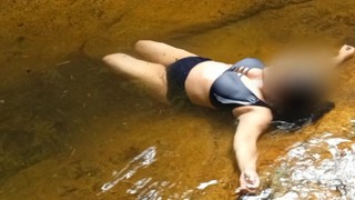 Striptease - Fucking my new chubby friend at the waterfall