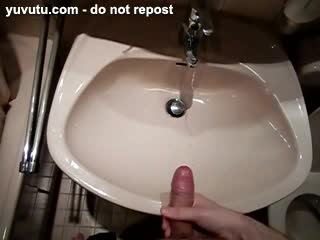 Cumshot - Cum sprinkler aimed at sink