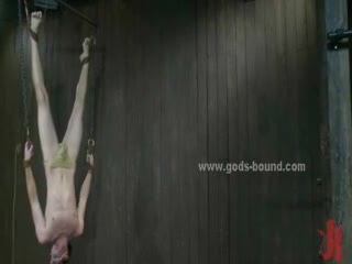 Gay - Gay hunk tied hanging upside down is spanked and...