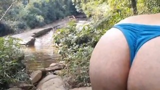 Flashing/Public - Fucking milf friend doggy style at the waterfall