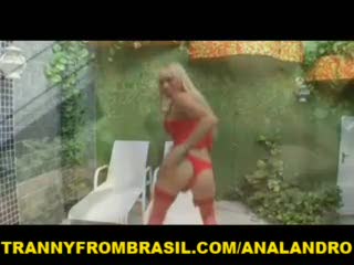 TV - Blonde Tranny in Red Lingerie Fucking Pretty Guy