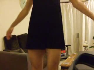 Shemale - Play and strip in black dress