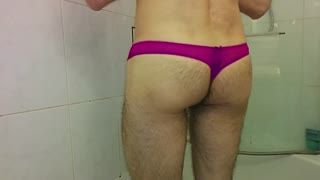 Shower/bath - Quick pee and cum in purple panties