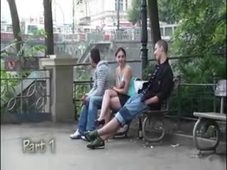  - Cute young girl in PUBLIC threesome sex in the c...